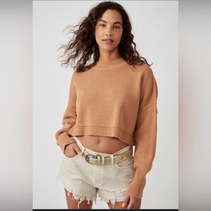 Free People Easy Street Crop Sweater in Camel